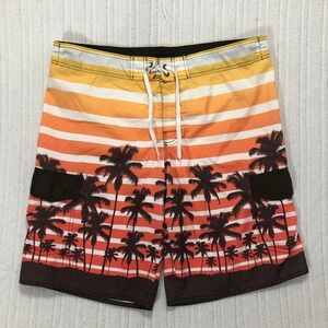 Hang Ten Swim Trunks Palm Tree Striped Beach Surf Board‎ Shorts Large